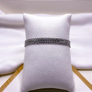 PULSEIRA AÇO INOXIDÁVEL GRUMET DUPLA E  CORRENTES - PRATEADA