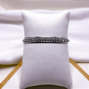 PULSEIRA AÇO INOXIDÁVEL FITA E PEDRAS CRISTAL - PRATEADA