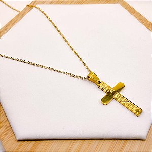 CORRENTE AÇO INOX CRUCIFIXO PAI NOSSO 60CM - DOURADA