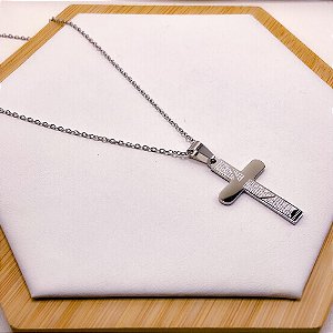 CORRENTE AÇO INOX CRUCIFIXO PAI NOSSO 60CM - PRATEADA