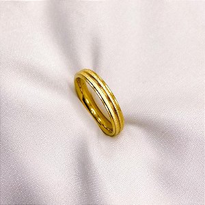 ALIANÇA ACO INOXIDAVEL 2 FILETES DIAMANTADOS  - DOURADA (UNIDADE)