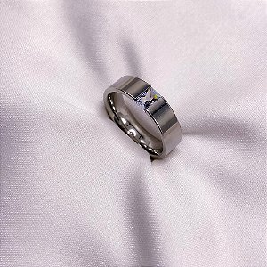 ALIANÇA  ACO INOXIDAVEL PEDRA CRISTAL   - PRATEADA (UNIDADE)