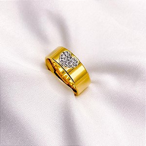 ALIANÇA  ACO INOXIDAVEL CORAÇÃO CRAVEJADO CRISTAL - DOURADA (UNIDADE)