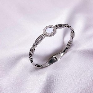 BRACELETE AÇO INOXIDÁVEL ALGARISMOS ROMANOS PRATEADO - PEROLADO