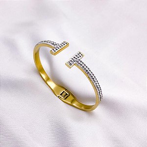 BRACELETE AÇO INOXIDÁVEL INSPIRE-SE CRAVEJADO - DOURADO