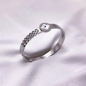 BRACELETE AÇO INOXIDÁVEL TREVO PEROLADO - PRATEADO
