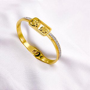 BRACELETE AÇO INOXIDÁVEL TREVO - DOURADO