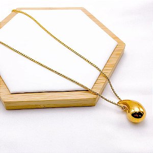 COLAR AÇO INOXIDÁVEL 45CM ELO VENEZIANA PINGENTE GOTA - DOURADO