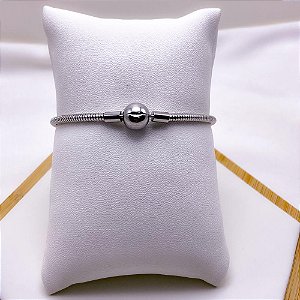 PULSEIRA AÇO INOXIDÁVEL SEMI RÍGIDA FECHO GLOBO - PRATEADA