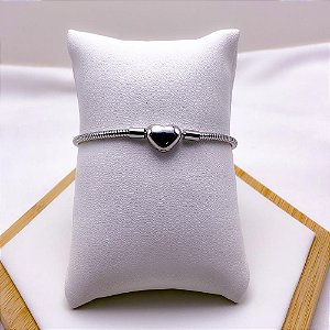 PULSEIRA AÇO INOXIDÁVEL SEMI RÍGIDA FECHO CORAÇÃO - PRATEADA