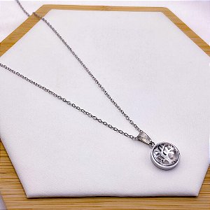 COLAR ACO INOX 45CM ARVORE DA VIDA 3D CRISTAL - PRATEADO