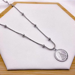 COLAR ACO INOX 45CM BOLINHAS PINGENTE NOSSA SENHORA - PRATEADO