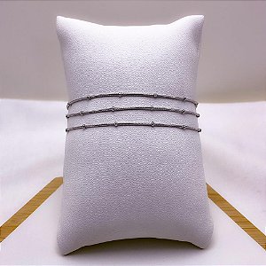 PULSEIRA AÇO INOXIDÁVEL 3 FIOS BOLINHAS - PRATEADA