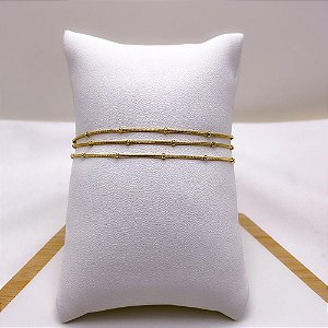 PULSEIRA AÇO INOXIDÁVEL 3 FIOS BOLINHAS - DOURADA