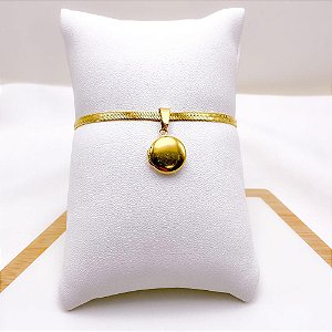 PULSEIRA AÇO INOXIDÁVEL FITA PINGENTE RELICARIO - DOURADA