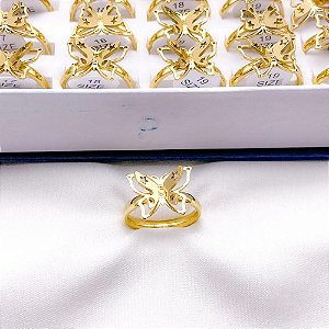 ANEL ACO INOXIDAVEL BORBOLETA 3D - DOURADO (UNIDADE)