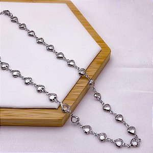 COLAR  AÇO INOXIDÁVEL 45CM CORAÇÃO CRISTAL - PRATEADO