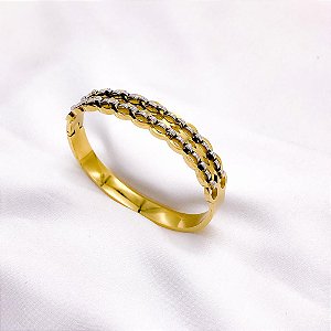 BRACELETE AÇO INOXIDÁVEL COM DETALHES RÓDIO - DOURADO
