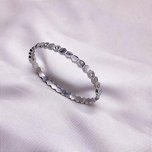BRACELETE AÇO INOXIDÁVEL CRAVEJADO PEDRA CRISTAL - PRATEADO