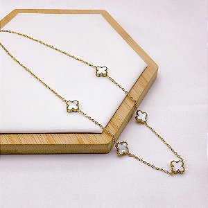COLAR  AÇO INOXIDÁVEL 45CM TREVO PEROLADO - DOURADO