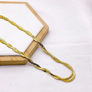 COLAR  AÇO INOXIDÁVEL 45CM FITA TRANÇADA - DOURADO
