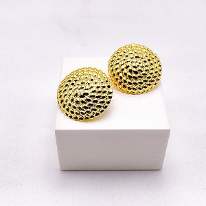 BRINCO AÇO INOXIDÁVEL BOTÃO COM DETALHES - DOURADO