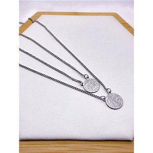 ESCAPULÁRIO AÇO INOX 50CM SÃO BENTO - PRATEADO