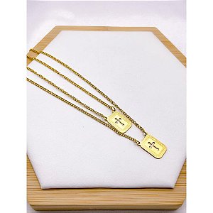 ESCAPULÁRIO AÇO INOX 50CM CRUZ - DOURADO
