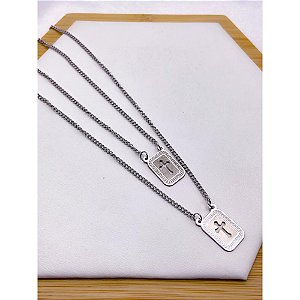 ESCAPULÁRIO AÇO INOX 50CM CRUZ - PRATEADO