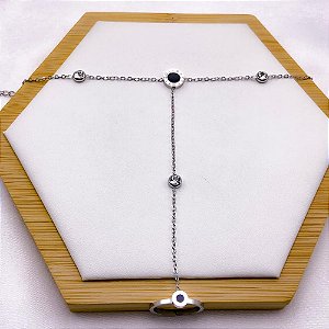 PULSEIRA AÇO INOXIDÁVEL COM ANEL AJUSTÁVEL ALGARISMOS ROMANOS PRETO - PRATEADA