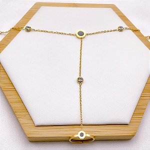 PULSEIRA AÇO INOXIDÁVEL COM ANEL AJUSTÁVEL ALGARISMOS ROMANOS PRETO - DOURADA