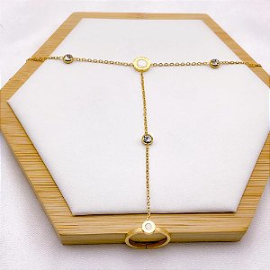 PULSEIRA AÇO INOXIDÁVEL COM ANEL AJUSTÁVEL ALGARISMOS ROMANOS PEROLADO - DOURADA