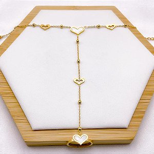 PULSEIRA AÇO INOXIDÁVEL COM ANEL AJUSTÁVEL CORAÇÃO PEROLADO - DOURADA