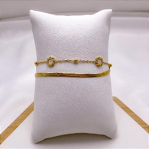 PULSEIRA AÇO INOXIDÁVEL DUPLA FITA E SOL PEROLADO - DOURADA
