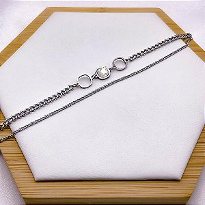 PULSEIRA AÇO INOXIDÁVEL DUPLA PEDRAS CRISTAL - PRATEADA