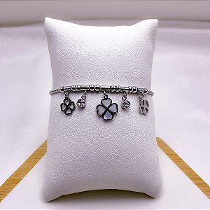 PULSEIRA AÇO INOXIDÁVEL TREVO PEROLADO - PRATEADA