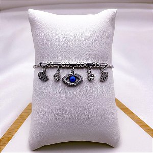 PULSEIRA AÇO INOXIDÁVEL OLHO GREGO - PRATEADA