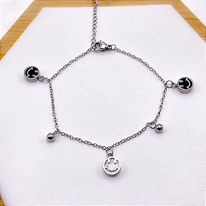 PULSEIRA AÇO INOXIDÁVEL SMAIL PEROLADO E PRETO - PRATEADA