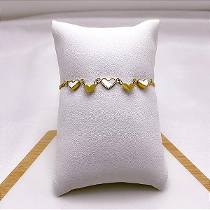 PULSEIRA AÇO INOXIDÁVEL CORAÇÕES PEROLADO - DOURADA