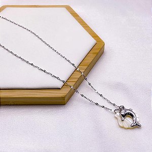 COLAR AÇO INOXIDÁVEL 45CM  GOLFINHO - PRATEADO