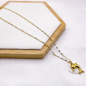 COLAR AÇO INOXIDÁVEL 45CM  GOLFINHO - DOURADO