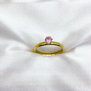 ANEL TIPO SOLITÁRIO DOURADO - PEDRA ROSA (UNIDADE)