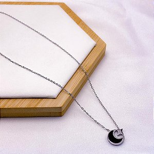 COLAR AÇO INOXIDÁVEL 45CM MEIA LUA PRETA - PRATEADO