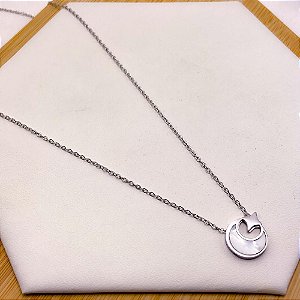 COLAR AÇO INOXIDÁVEL 45CM MEIA LUA PEROLADA - PRATEADO