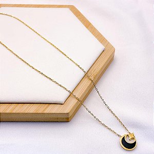 COLAR AÇO INOXIDÁVEL 45CM MEIA LUA PRETA - DOURADO
