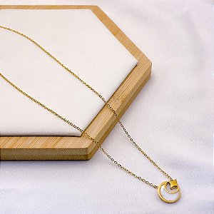 COLAR AÇO INOXIDÁVEL 45CM MEIA LUA PEROLADA - DOURADO
