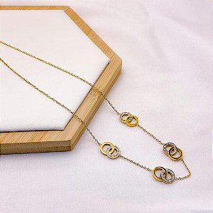 COLAR AÇO INOXIDÁVEL 45CM  CRAVEJADO STRASS - DOURADO