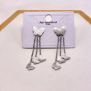 BRINCO AÇO INOXIDÁVEL BORBOLETA - PRATEADO