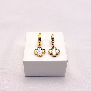 BRINCO AÇO INOXIDÁVEL ARGOLINHA CLICK TREVO ESPELHADO - DOURADO