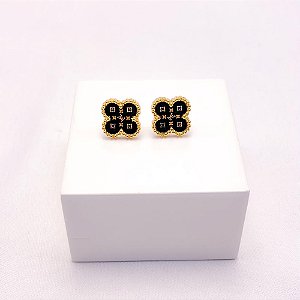 BRINCO AÇO INOXIDÁVEL TREVO PRETO - DOURADO
